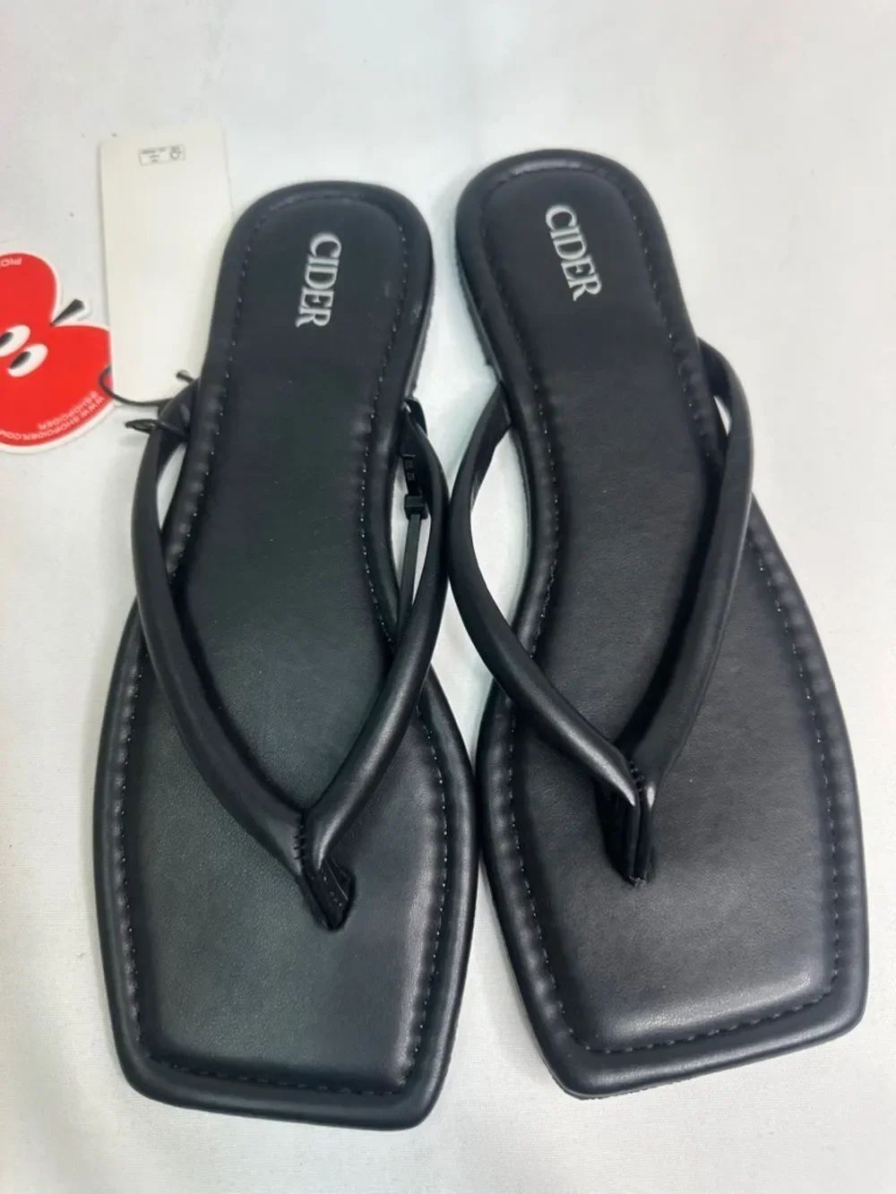 Cider Black Square-Toe Thong Sandals